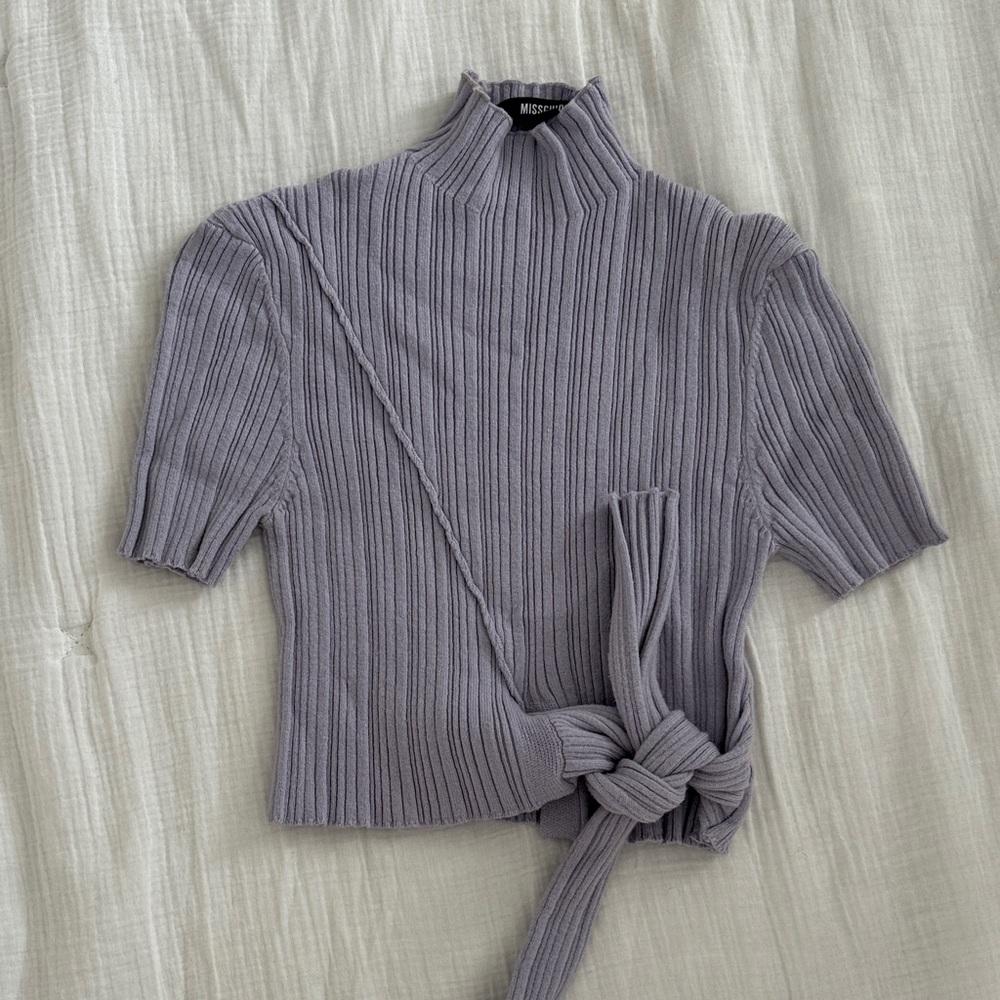 Missguided Lavender Ribbed Knit Blouse